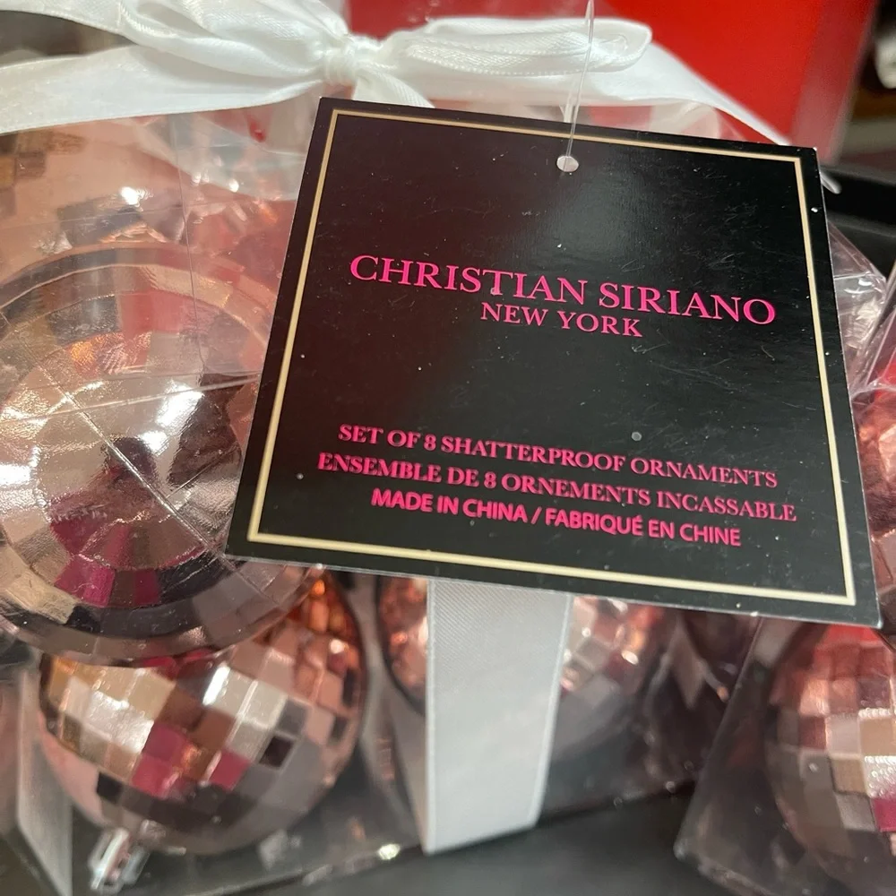 PINK Disco Mirror Ball Ornament 🩷🪩 2 sets of 8 Shatterproof, Siriano NIB